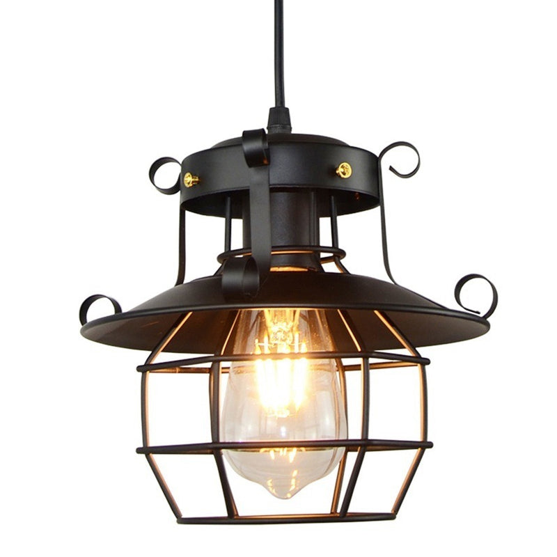 Chloé Lantern Cage Pendant Light Black Industrial Hanging