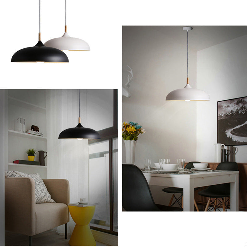 Clara Modern Dome Pendant Light with Wooden Top