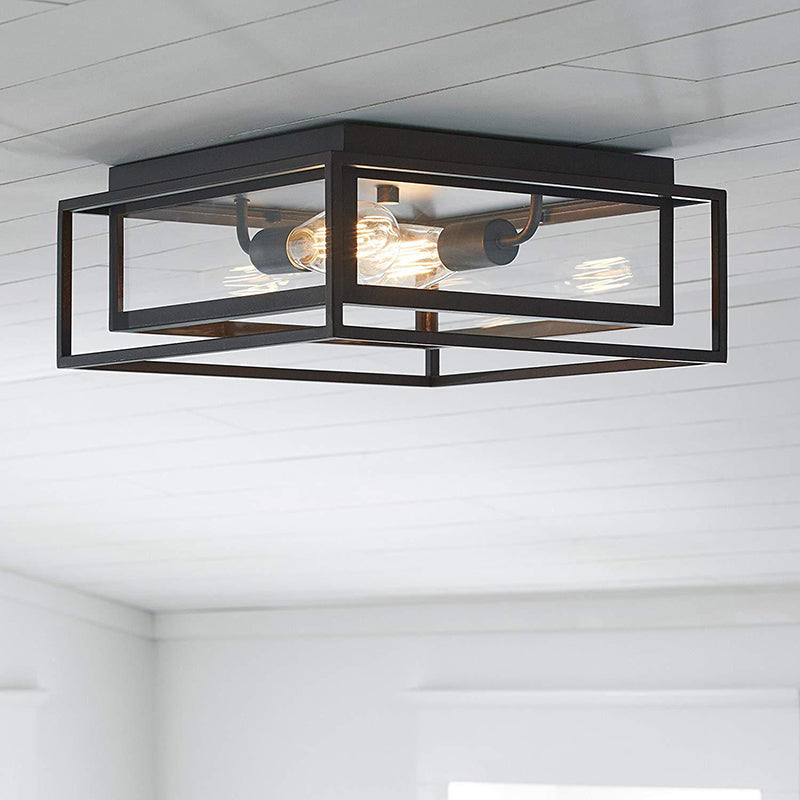 Valérie Vintage Square Frame Glass Flush Ceiling Light