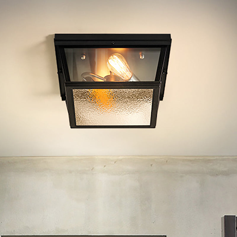 Lucienne Industrial Square Frosted Glass Flush Ceiling Light