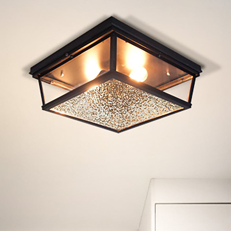 Lucienne Industrial Square Frosted Glass Flush Ceiling Light