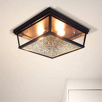 Lucienne Industrial Square Frosted Glass Flush Ceiling Light