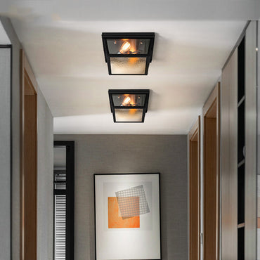 Lucienne Industrial Square Frosted Glass Flush Ceiling Light