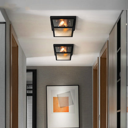 Lucienne Industrial Square Frosted Glass Flush Ceiling Light