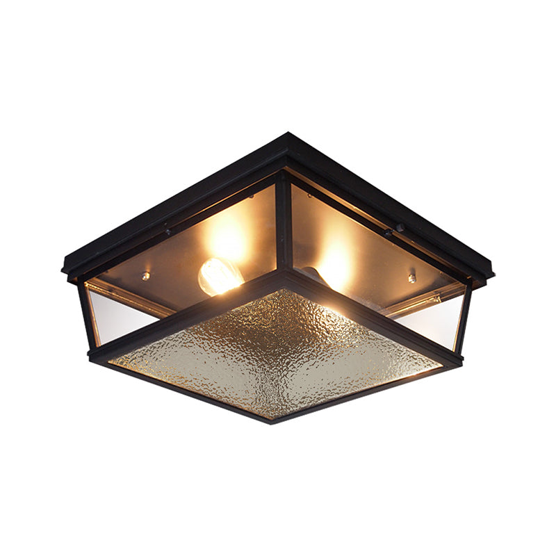 Lucienne Industrial Square Frosted Glass Flush Ceiling Light