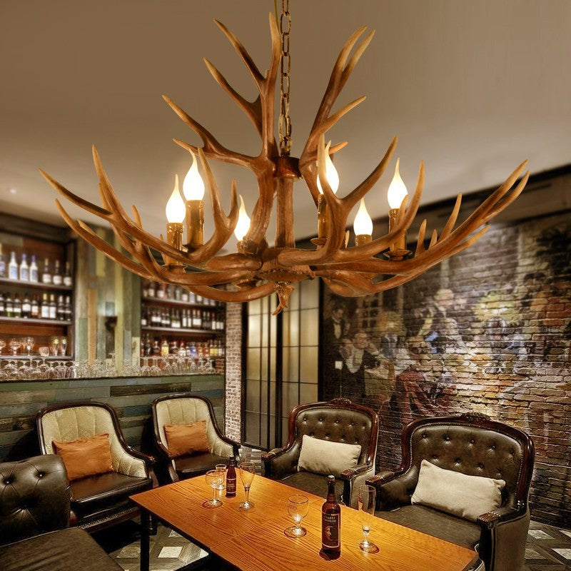 Adèle Rustic Deer Antler Candelabra Chandelier 6-Light Pendant