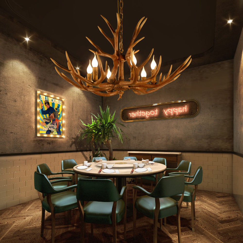 Adèle Rustic Deer Antler Candelabra Chandelier 6-Light Pendant