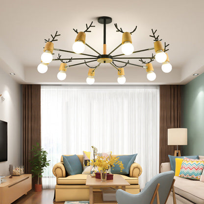 Sophie Wooden Antler Sputnik Chandelier Black 6/10-Light Pendant