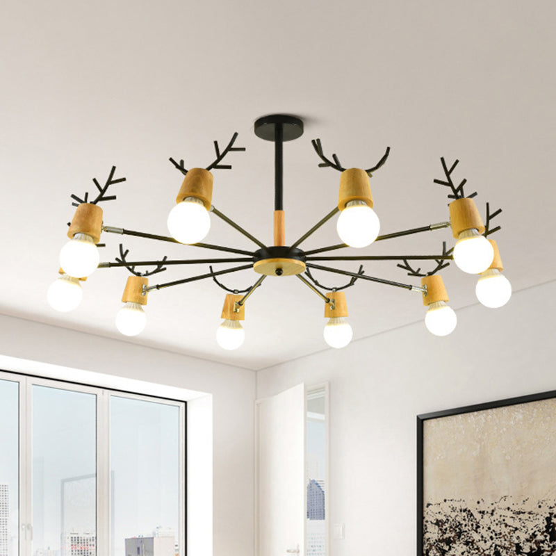 Sophie Wooden Antler Sputnik Chandelier Black 6/10-Light Pendant
