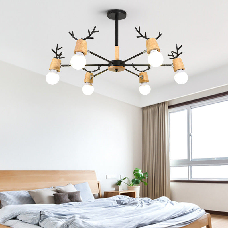 Sophie Wooden Antler Sputnik Chandelier Black 6/10-Light Pendant