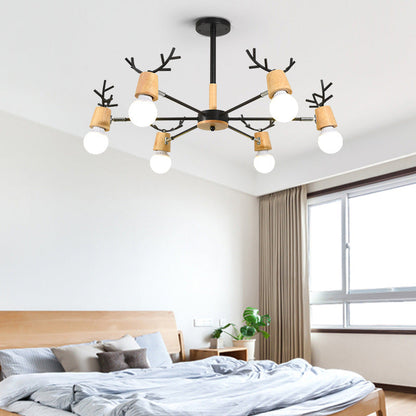 Sophie Wooden Antler Sputnik Chandelier Black 6/10-Light Pendant
