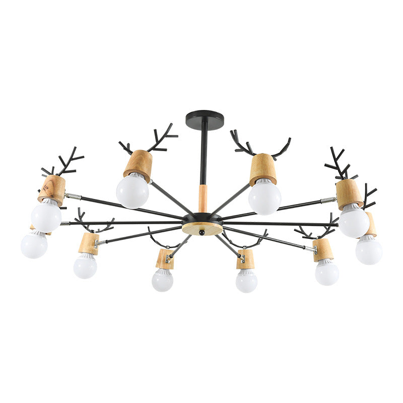 Sophie Wooden Antler Sputnik Chandelier Black 6/10-Light Pendant