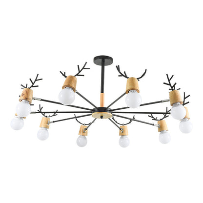 Sophie Wooden Antler Sputnik Chandelier Black 6/10-Light Pendant