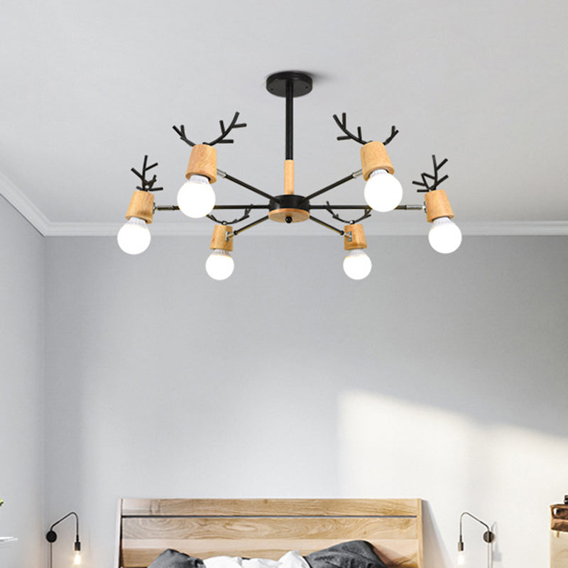 Sophie Wooden Antler Sputnik Chandelier Black 6/10-Light Pendant