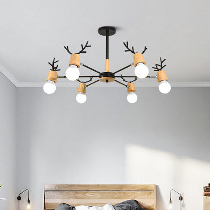 Sophie Wooden Antler Sputnik Chandelier Black 6/10-Light Pendant
