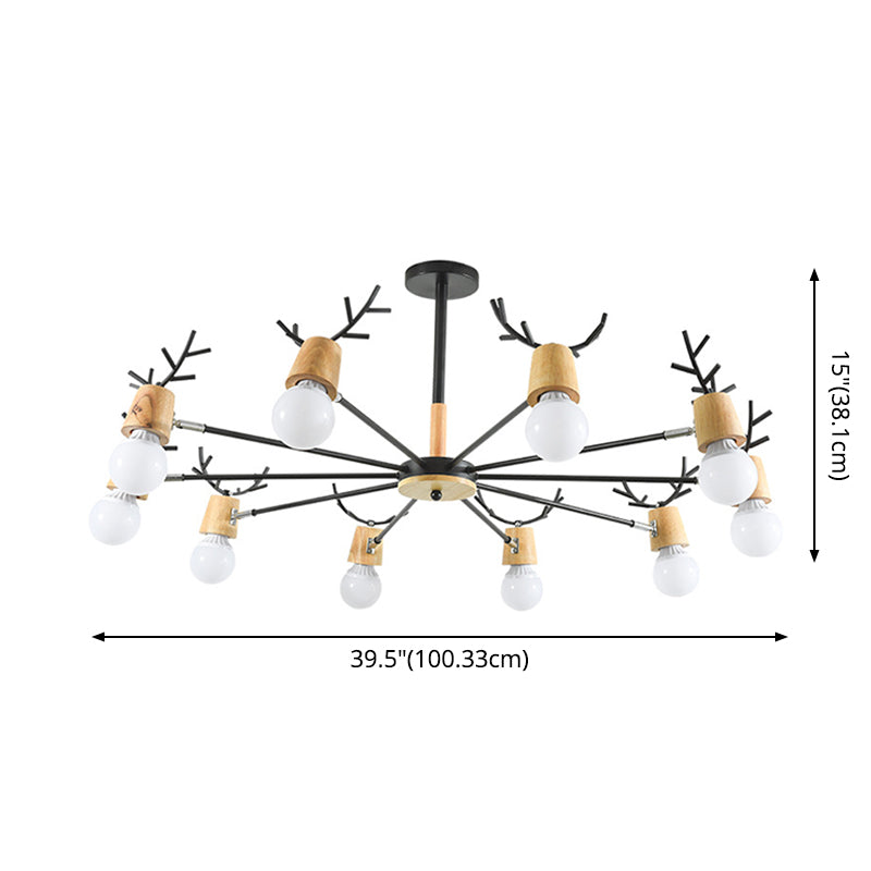 Sophie Wooden Antler Sputnik Chandelier Black 6/10-Light Pendant