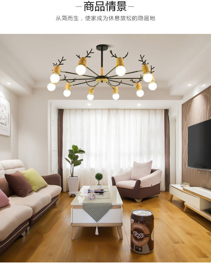 Sophie Wooden Antler Sputnik Chandelier Black 6/10-Light Pendant