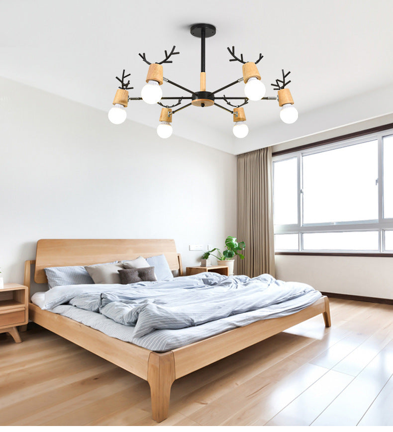 Sophie Wooden Antler Sputnik Chandelier Black 6/10-Light Pendant