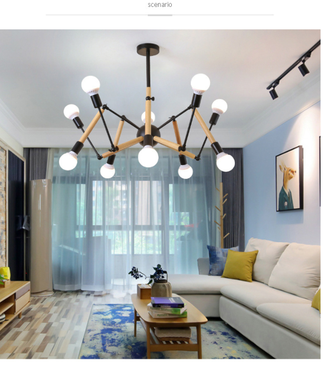 Solène Wooden Spider Chandelier Modern Adjustable Pendant