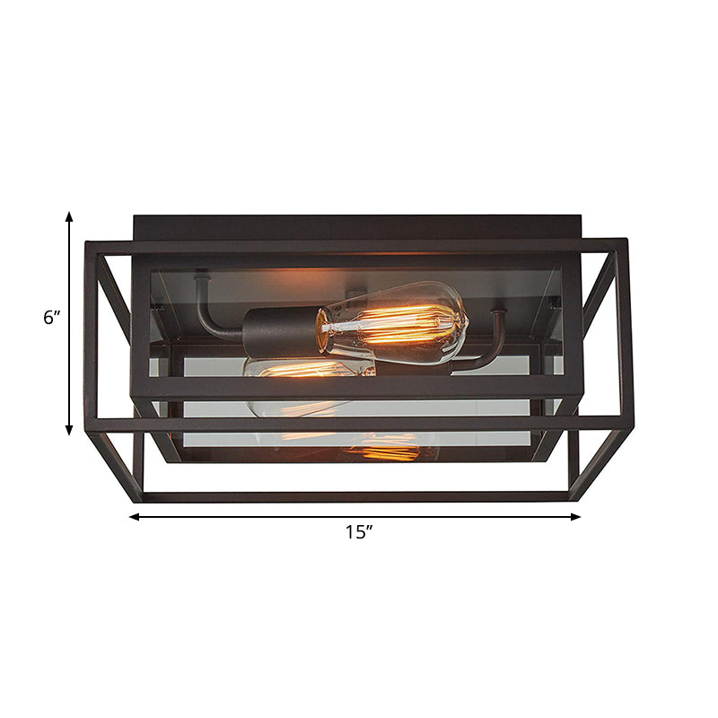 Valérie Vintage Square Frame Glass Flush Ceiling Light