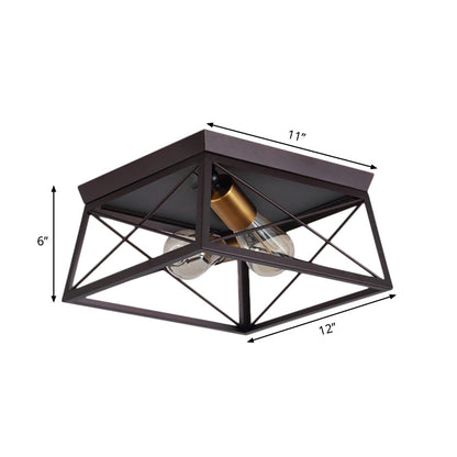 Gabrielle Industrial Square Frame Metal Flush Ceiling Light