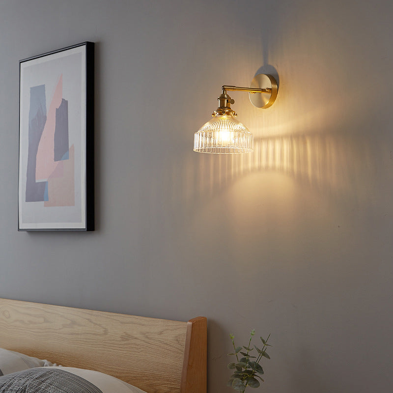 Clémence Industrial Ribbed Glass Wall Sconce in Gold Finish