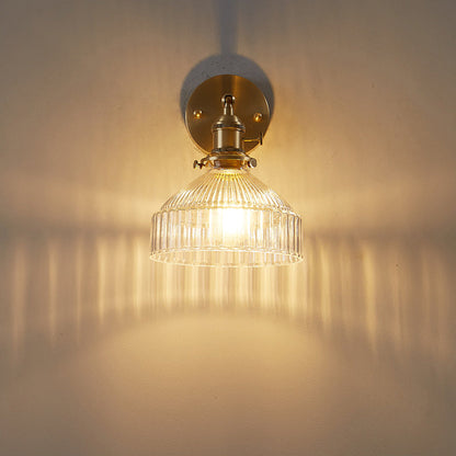 Clémence Industrial Ribbed Glass Wall Sconce in Gold Finish