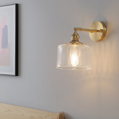 Camille Industrial Brass Adjustable Wall Sconce with Glass Shade