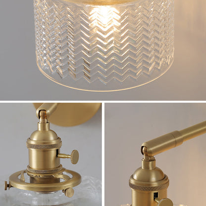 Camille Industrial Brass Adjustable Wall Sconce with Glass Shade
