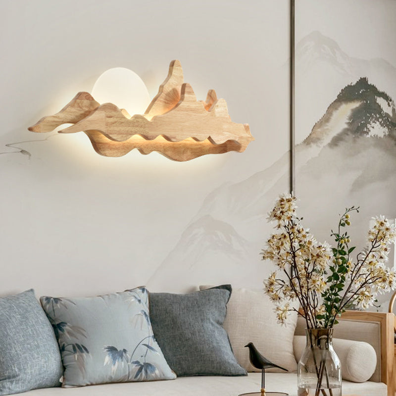 Camille Mountain & Moon Wall Lamp with Wooden Frame and Acrylic Shade