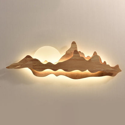 Camille Mountain & Moon Wall Lamp with Wooden Frame and Acrylic Shade