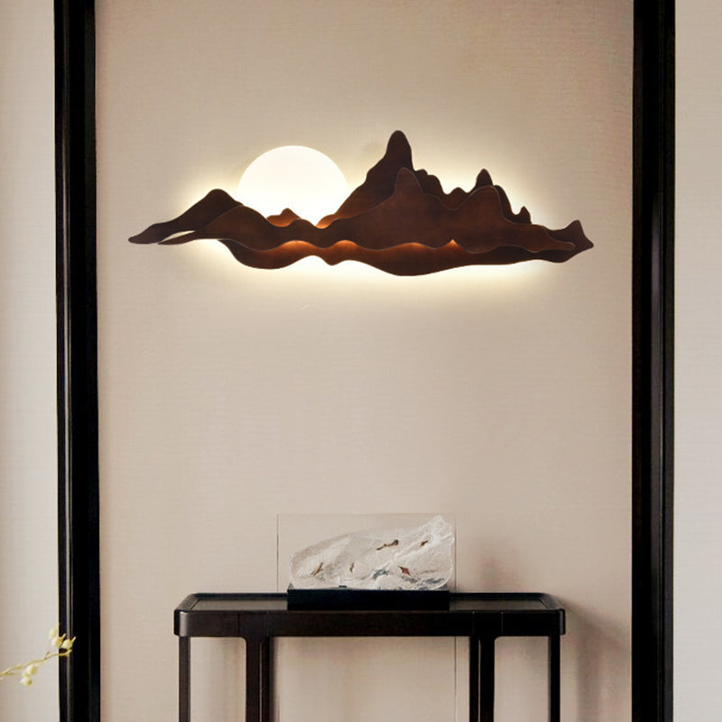 Camille Mountain & Moon Wall Lamp with Wooden Frame and Acrylic Shade