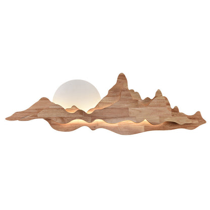 Camille Mountain & Moon Wall Lamp with Wooden Frame and Acrylic Shade