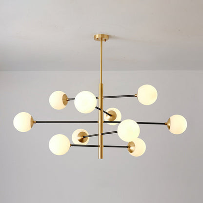 Gabrielle Post-Modern Gold & Black Glass Chandelier