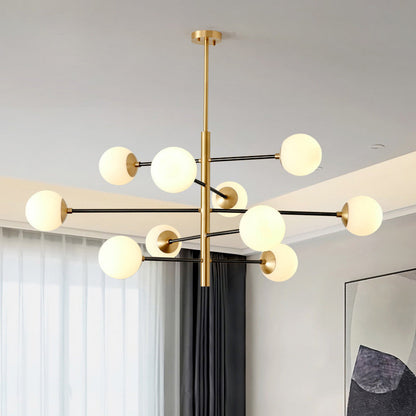 Gabrielle Post-Modern Gold & Black Glass Chandelier