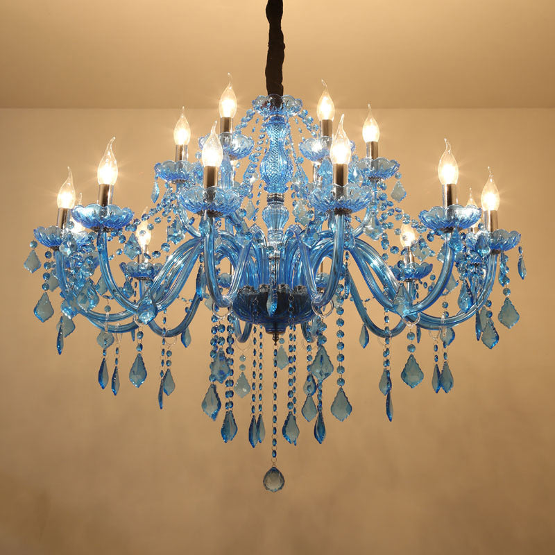 Amélie Blue Crystal Candle Pendant Chandelier Modern 6/18 Light