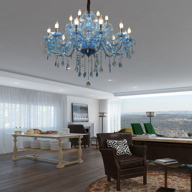 Amélie Blue Crystal Candle Pendant Chandelier Modern 6/18 Light