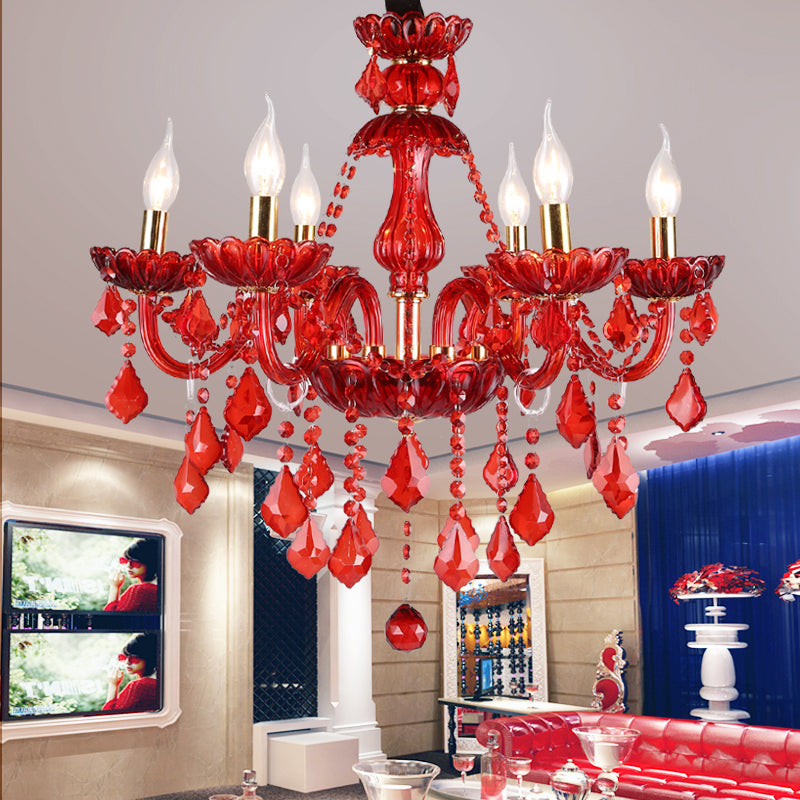 Amélie Modern Red Crystal Candle Chandelier 6/18 Lights