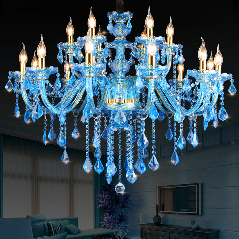 Juliette Modern Blue Crystal Candelabra Chandelier 8/18 Lights