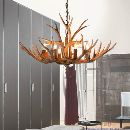 Eléonore Brown Faux Antler Rustic Chandelier Pendant Light