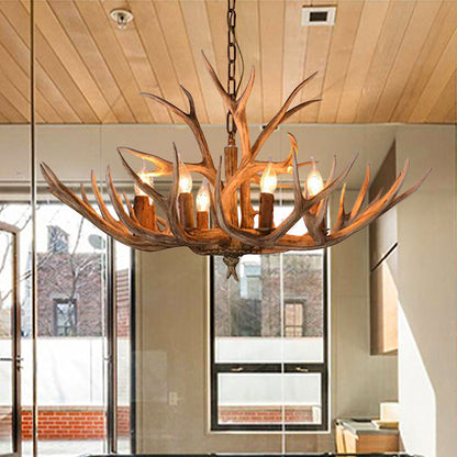 Eléonore Brown Faux Antler Rustic Chandelier Pendant Light