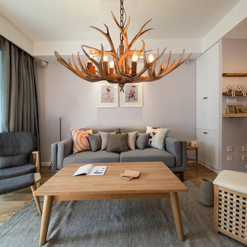 Eléonore Brown Faux Antler Rustic Chandelier Pendant Light