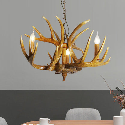 Élodine Brown Faux Antler Rustic Chandelier Pendant Light