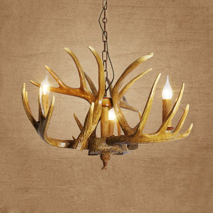 Élodine Brown Faux Antler Rustic Chandelier Pendant Light