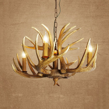 Élodine Brown Faux Antler Rustic Chandelier Pendant Light