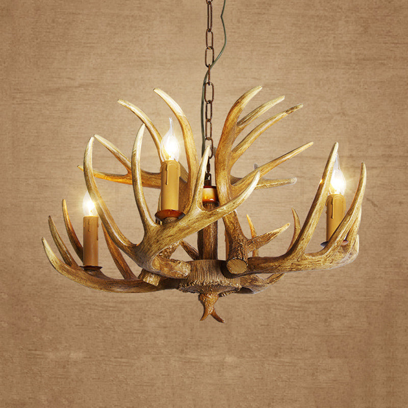 Élodine Brown Faux Antler Rustic Chandelier Pendant Light