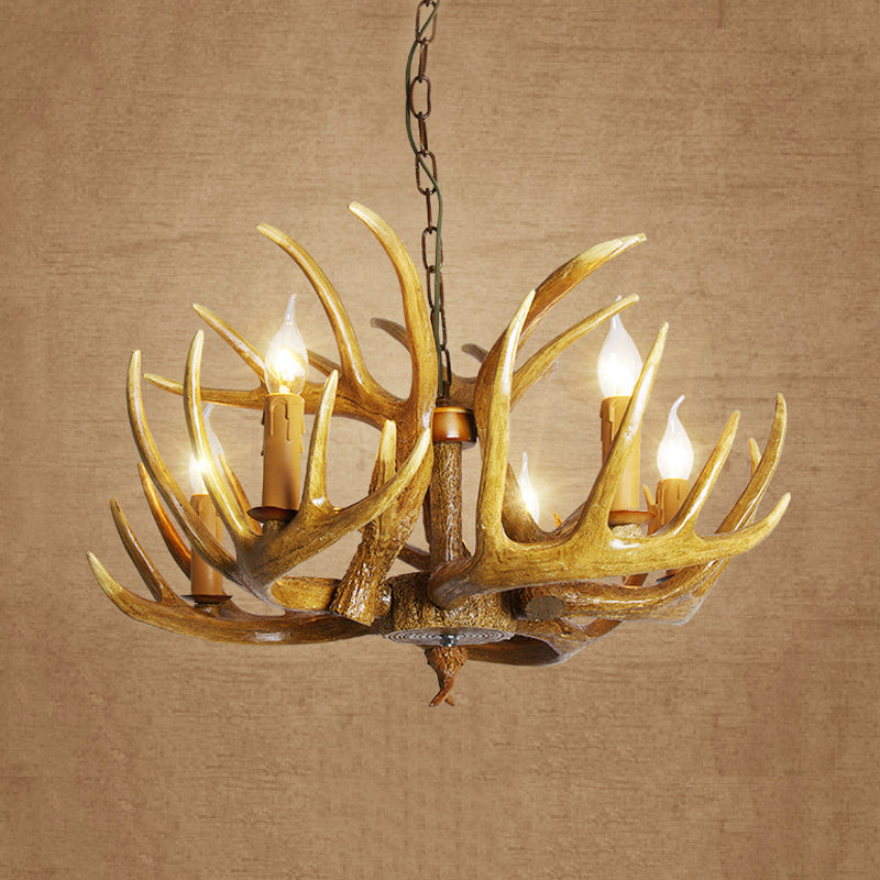 Élodine Brown Faux Antler Rustic Chandelier Pendant Light