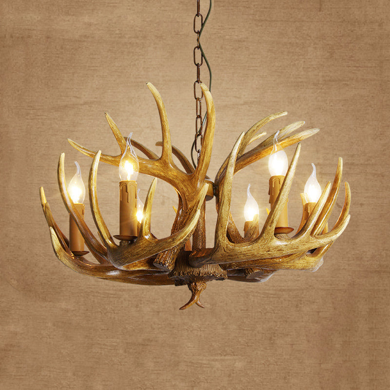 Élodine Brown Faux Antler Rustic Chandelier Pendant Light