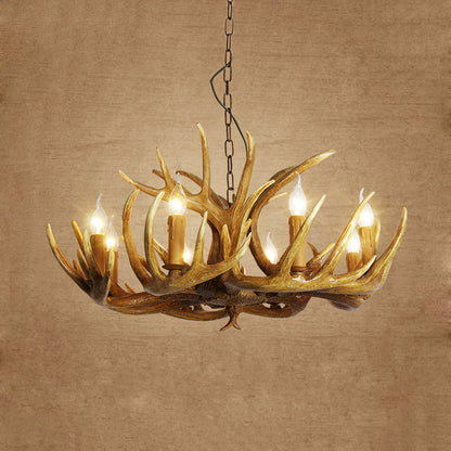 Élodine Brown Faux Antler Rustic Chandelier Pendant Light