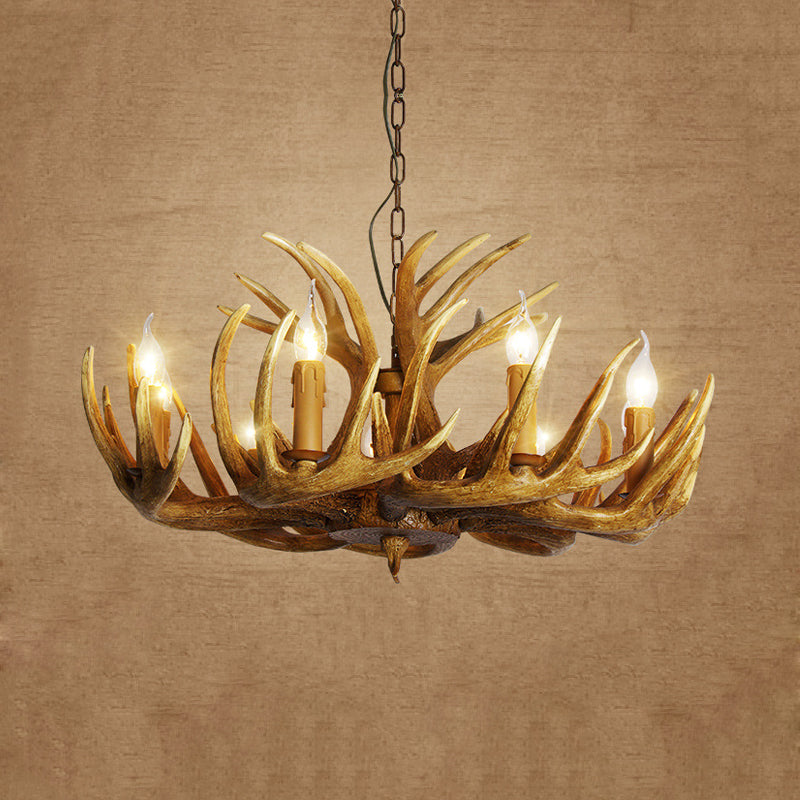 Élodine Brown Faux Antler Rustic Chandelier Pendant Light